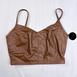 Aerie Offline Real Luxe Recharge Faux Leather Crop Top Bralette Brown Medium NWT